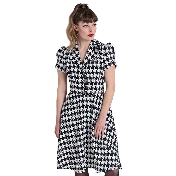 Hell Bunny Black & White Houndstooth Blake Mid Dress - Size S - NEW - Picture 1 of 15